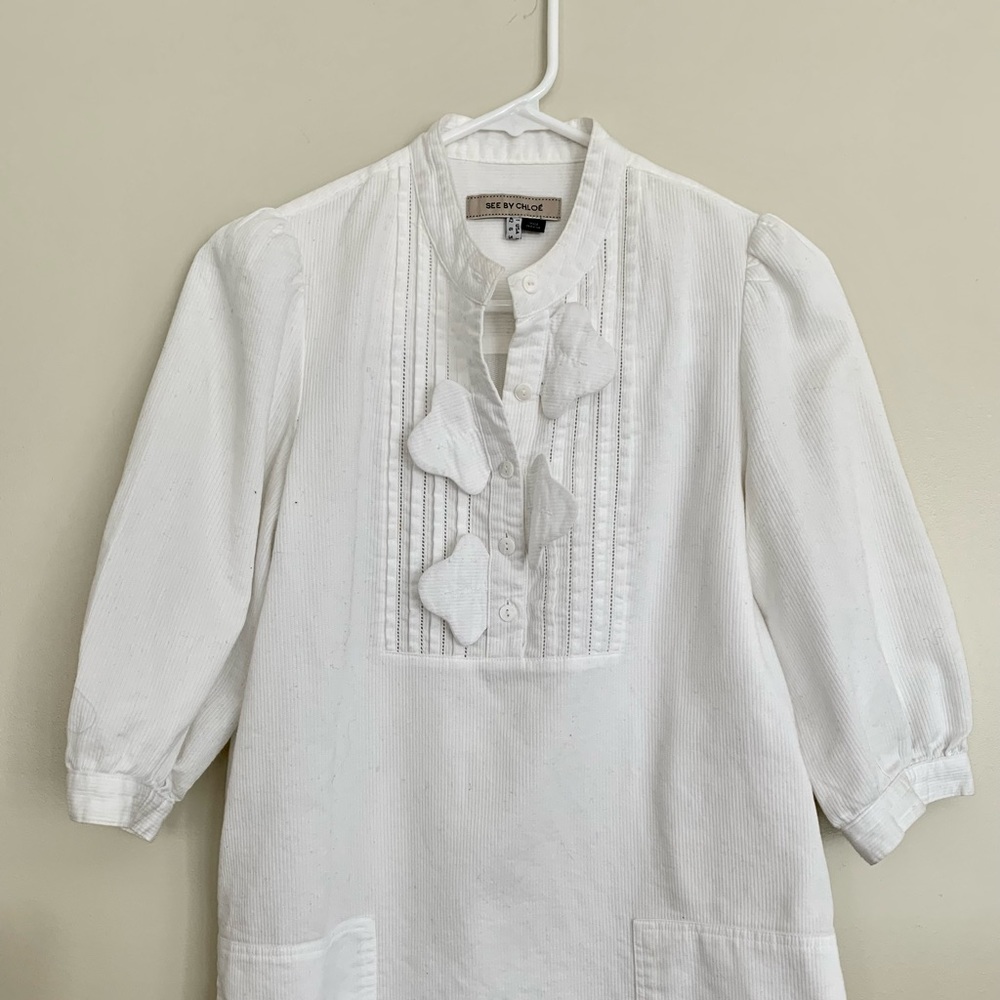 See By Chloe White Peasant Blouse with Pintuck Front